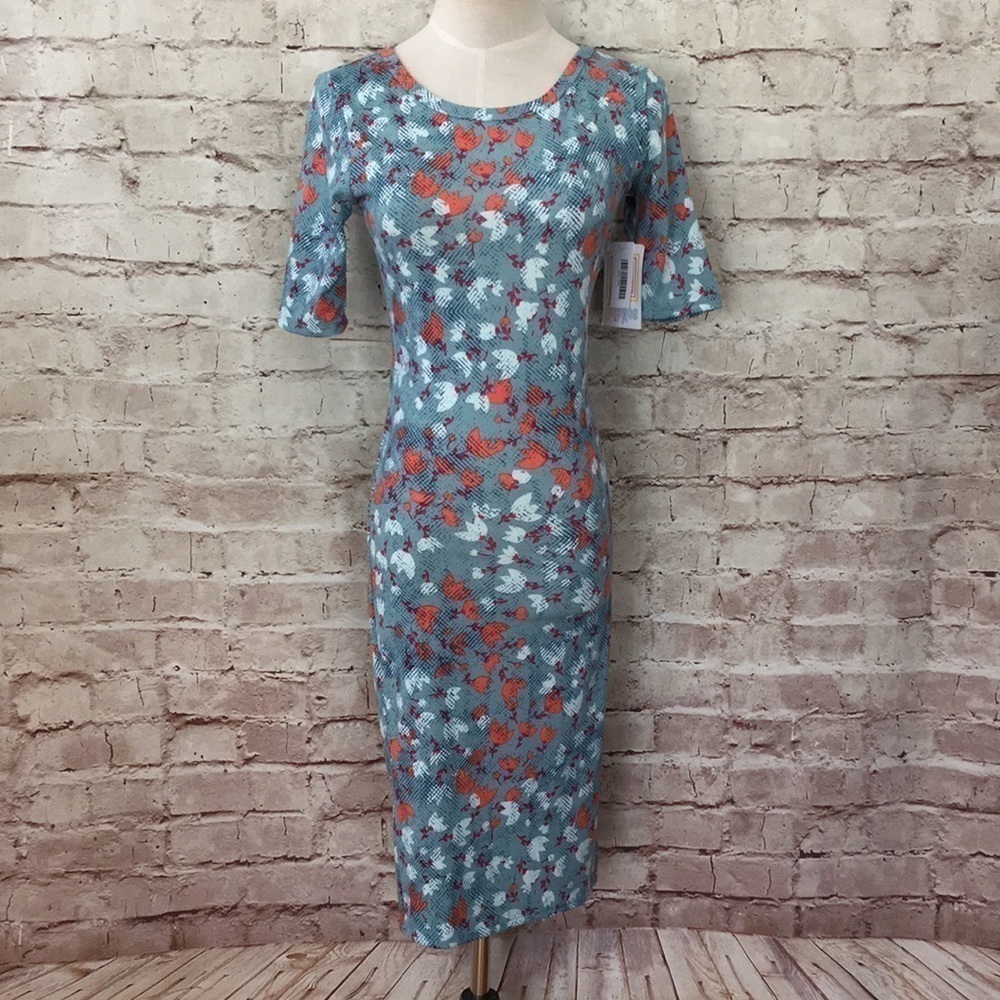 LuLaRoe JULIA Floral Dress XXS Blue Orange Red NEW